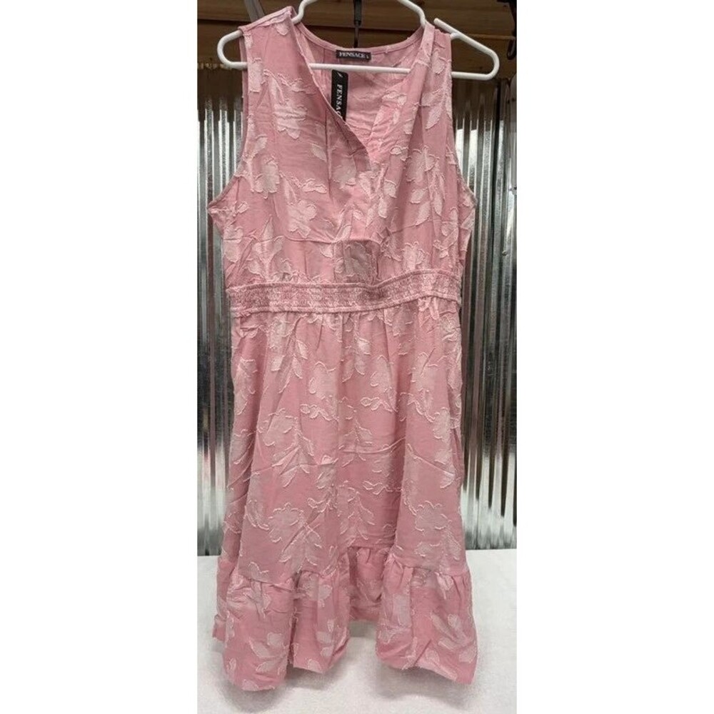 Women’s Large Pink Floral Textured Sleeveless Midi Dress NWT